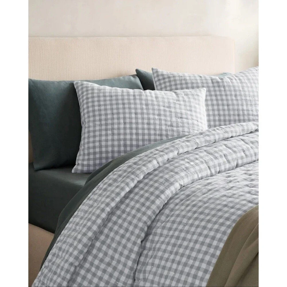 Quince King Linen Striped Quilted Sham Set Mist Set 2 $69.90 Retail